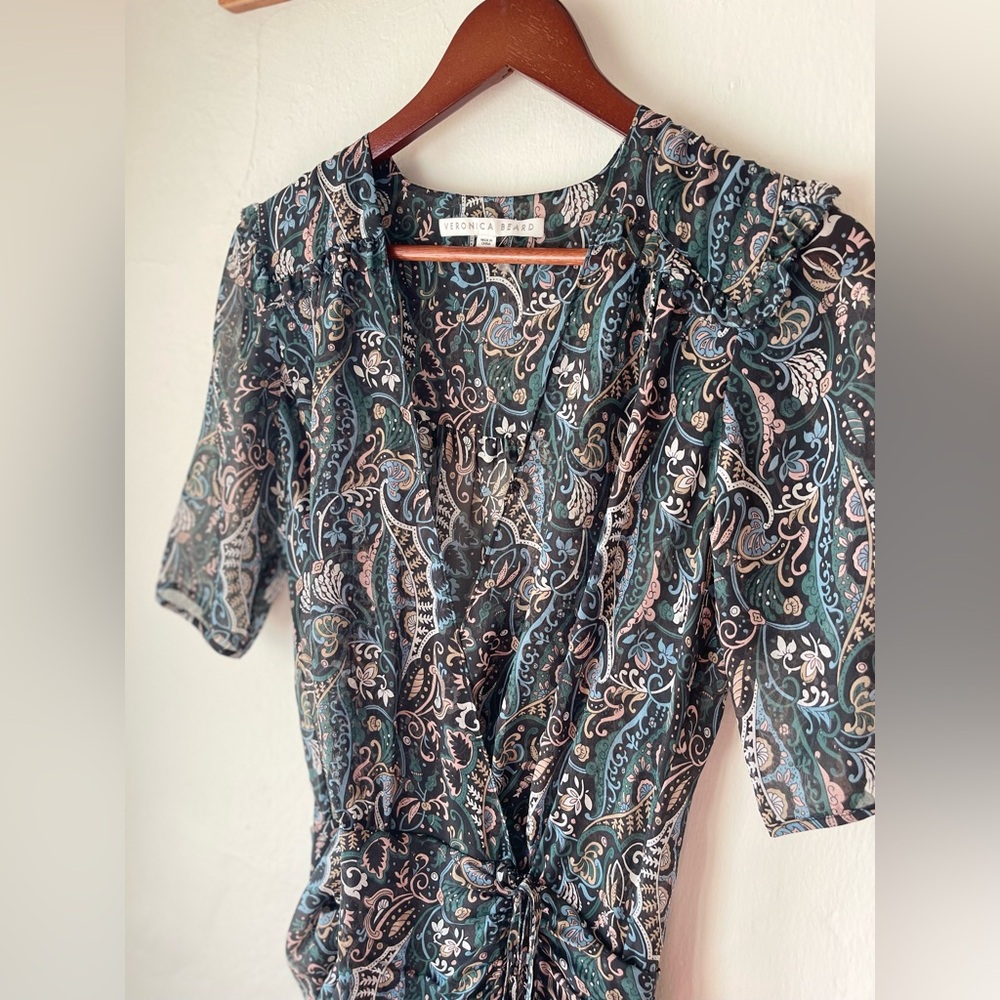 Veronica Beard Floral Print Surplice Dress 100% Silk! Size 2